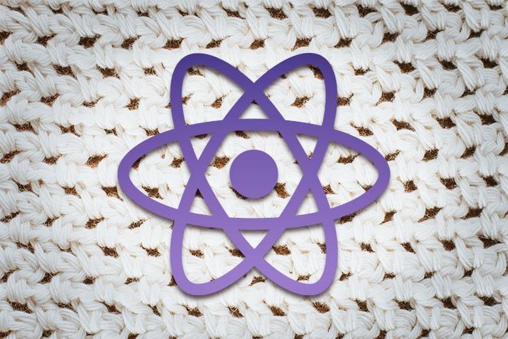 Ícone de átomo roxo sobre um fundo de tecido texturizado branco e marrom.