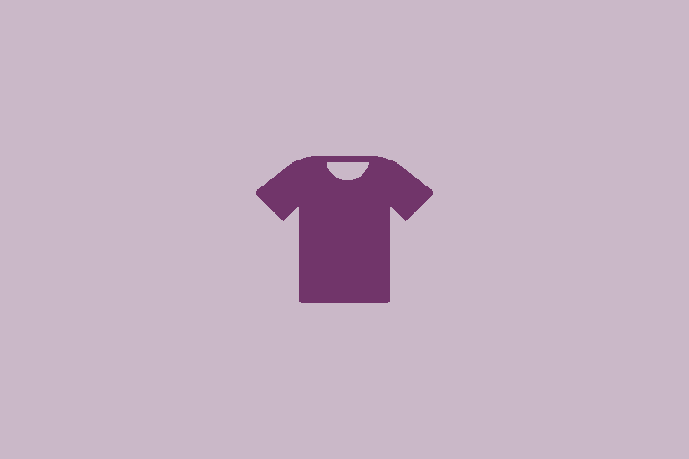 Ícone simples de uma camiseta roxa sobre fundo lilás.