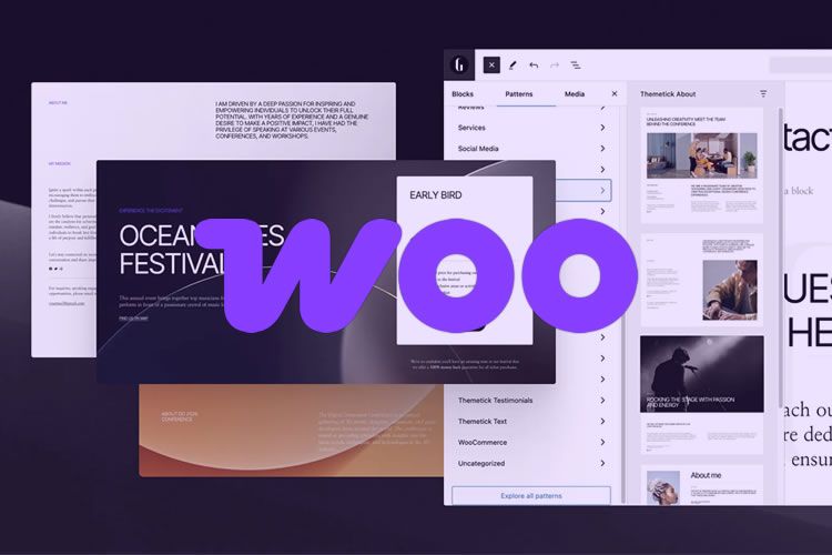 Vários layouts de tela de computador mostrando designs de sites e o logotipo 