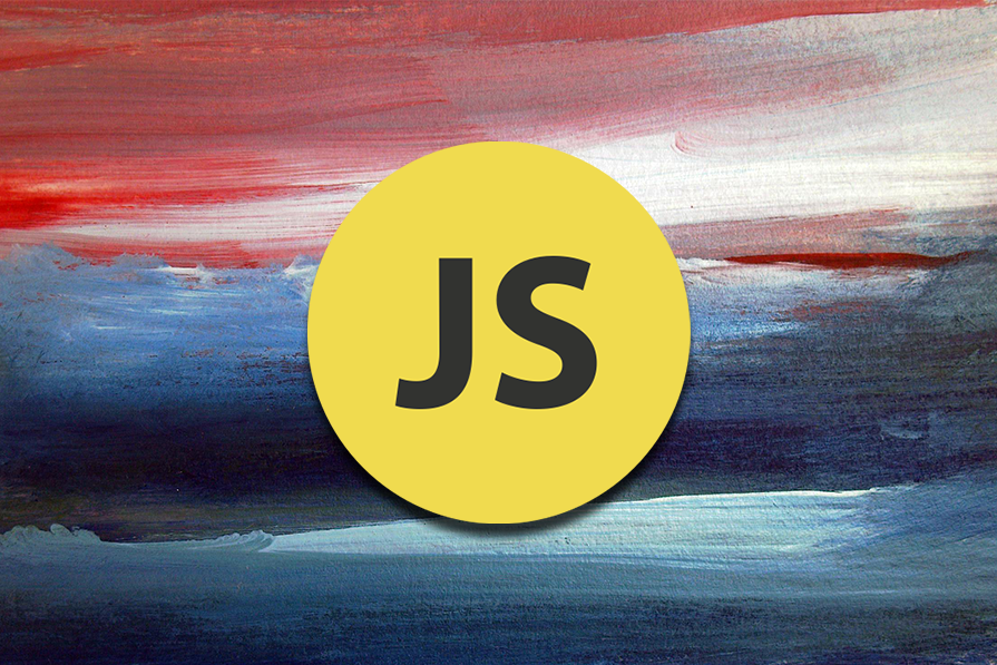 Pintura abstrata com pinceladas em tons de vermelho, azul e branco com um círculo amarelo contendo as letras 
