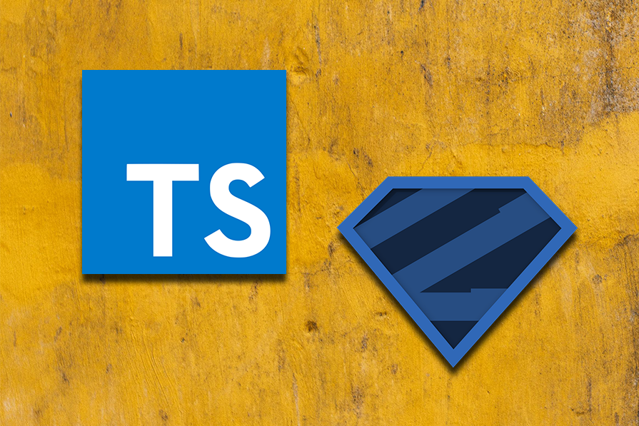 Logotipos de TypeScript e Dart sobre fundo de textura de parede amarela desgastada.