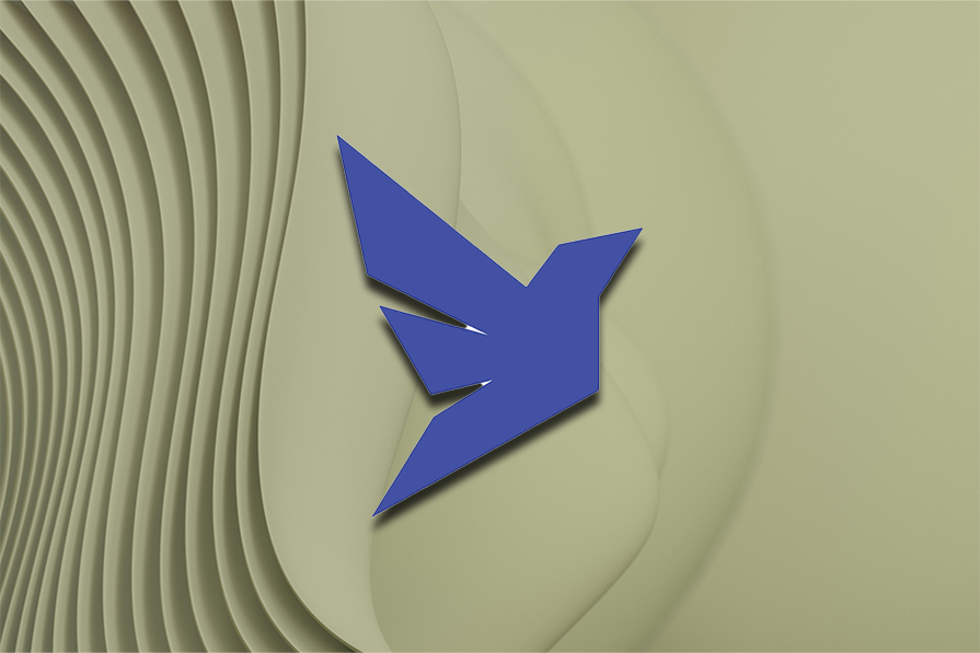 Símbolo azul em forma de pássaro sobre um fundo verde com ondulações verticais.