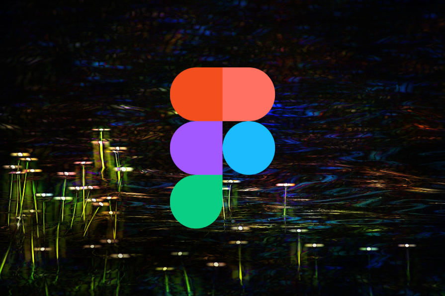 Logo colorido e estilizado, flutuando sobre água escura refletiva com plantas aquáticas luminosas.