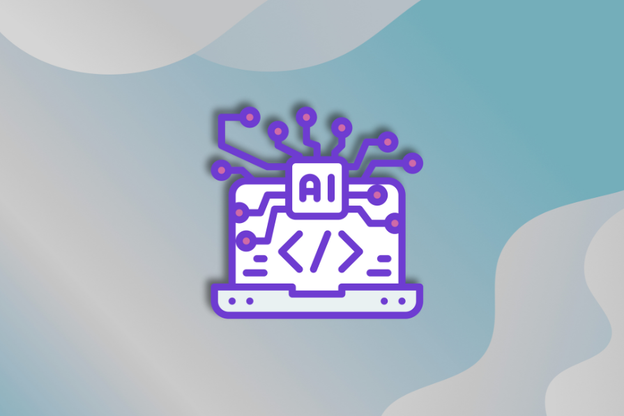 Ícone estilizado representando inteligência artificial e programação, com 