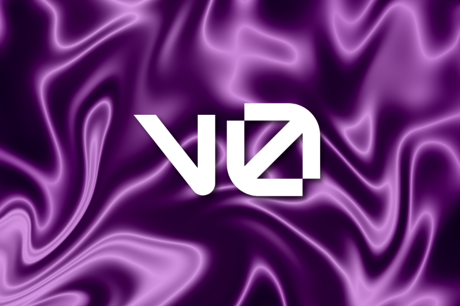 Fundo abstrato com ondulações em tons de roxo e a logo 