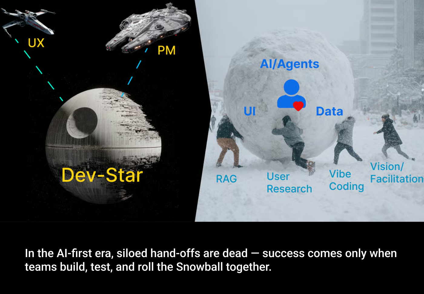 Imagem dividida ao meio: à esquerda, uma estação espacial chamada 