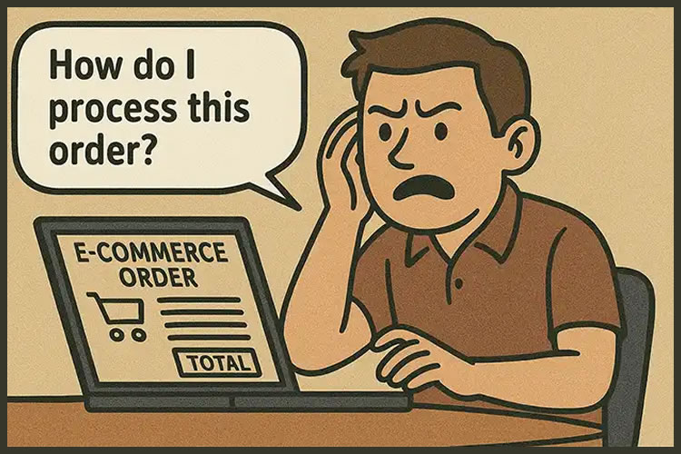 Homem confuso sentado à frente de um computador com a tela mostrando 