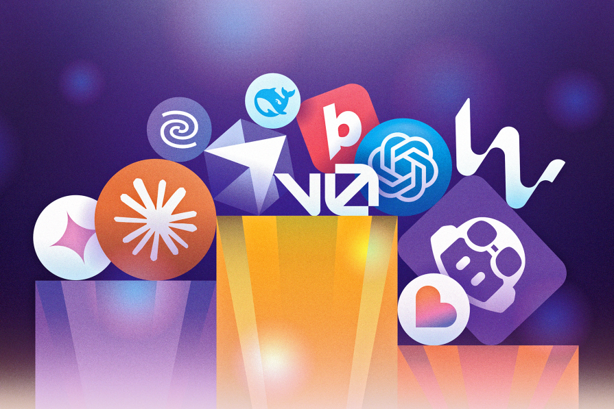 Ícones coloridos de várias redes sociais emergem de um feixe de luz sobre fundo roxo escuro, representando conectividade digital e mídia social.