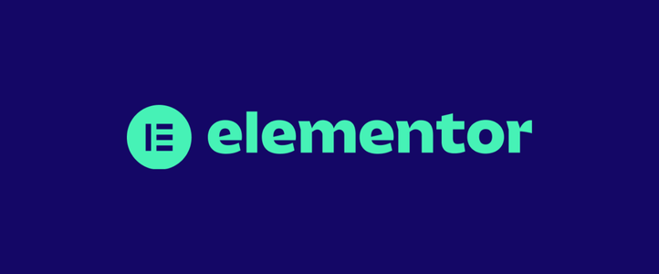 Logotipo da Elementor em fundo azul escuro com ícone branco e verde e texto 
